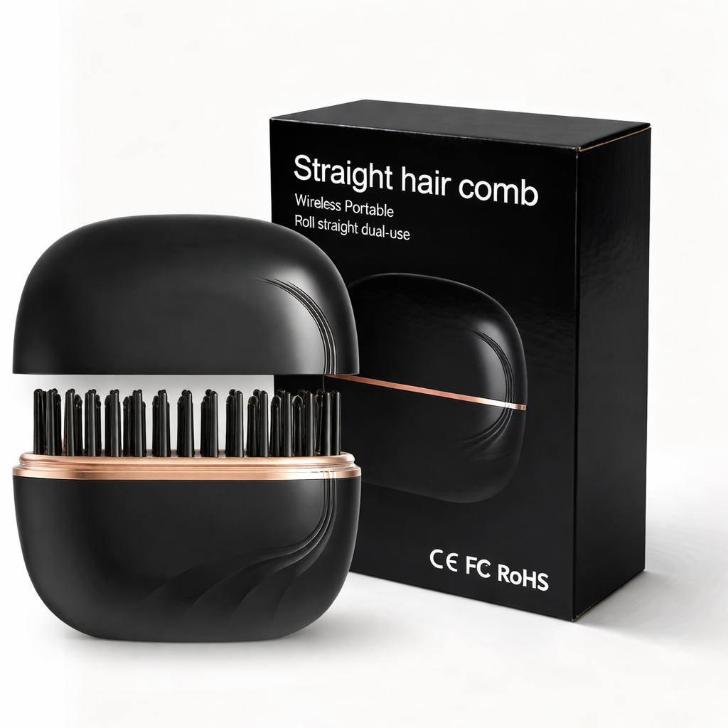 Black hair comb with packaging on a white background