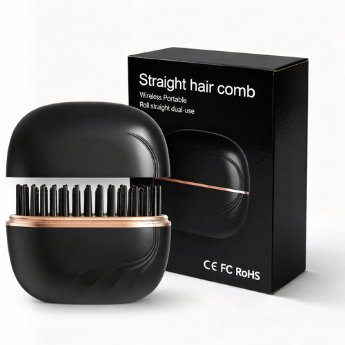 Black hair comb with packaging on a white background