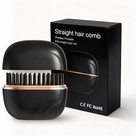 Black hair comb with packaging on a white background